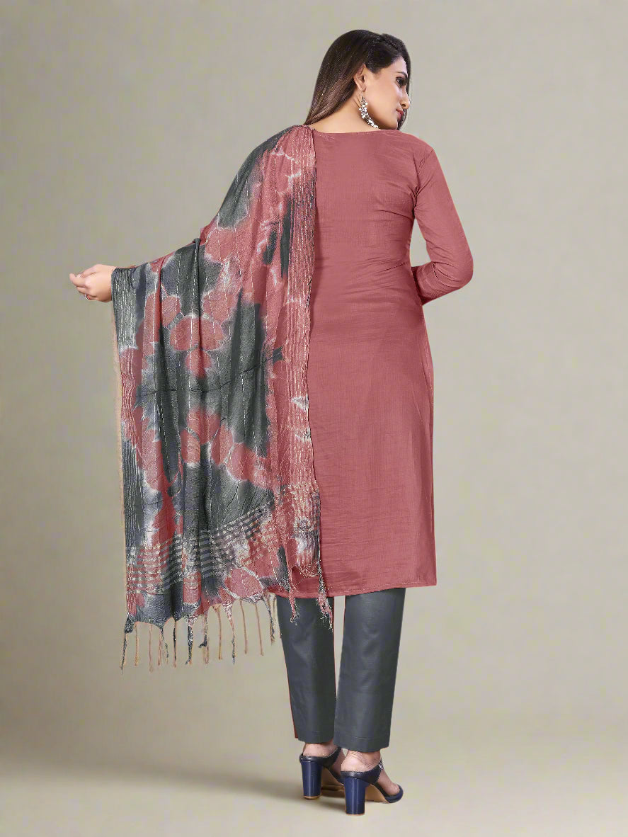 Embroidered Cotton Suit | Traditional Parampara Cotton with Printed Dupatta