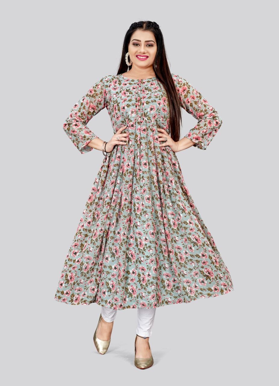 Elegant Georgette Long Kurti | Designer Printed Kurti for Women