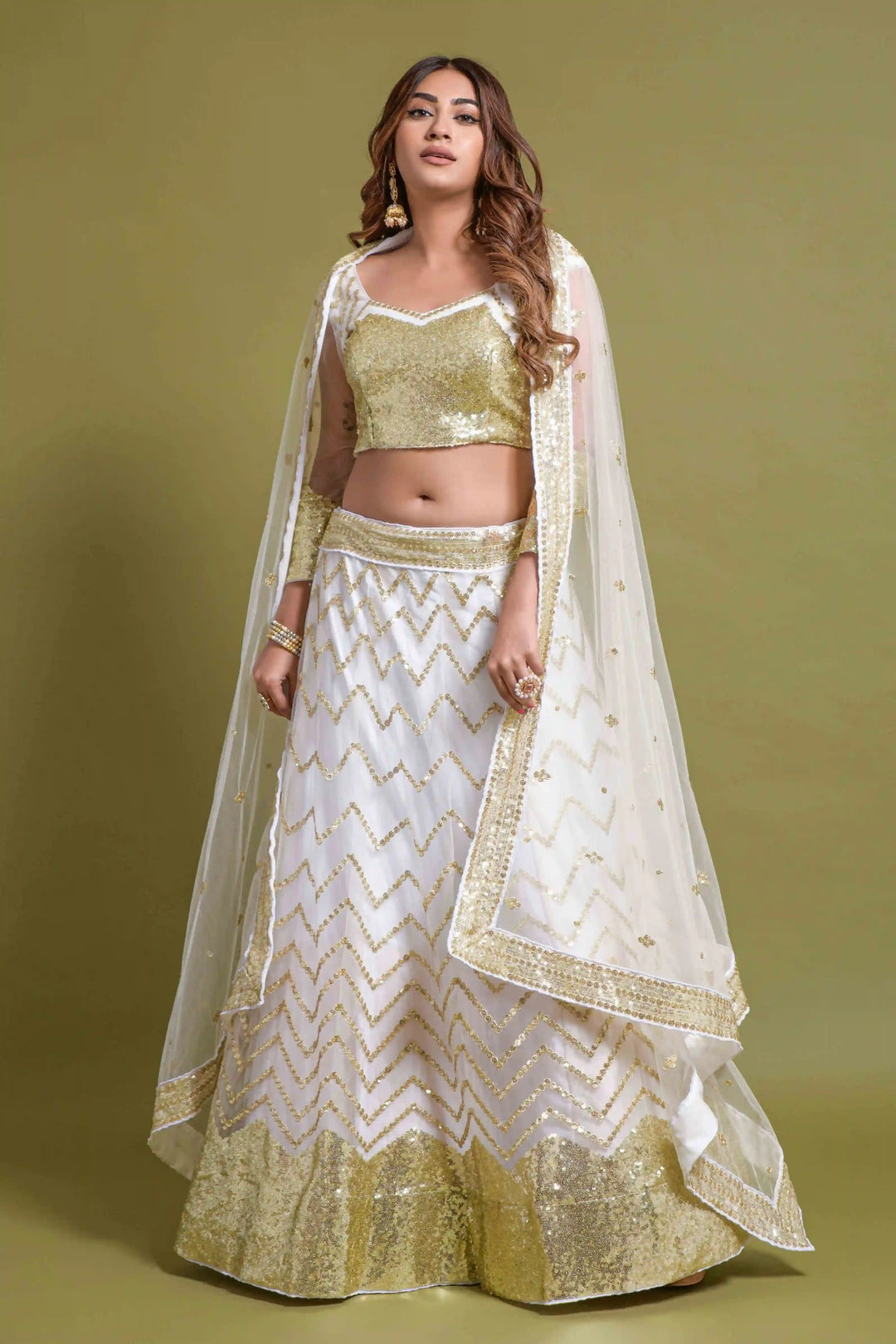 Fancy Net Lehenga with Sequins & Jari Embroidery | Perfect for Weddings & Events