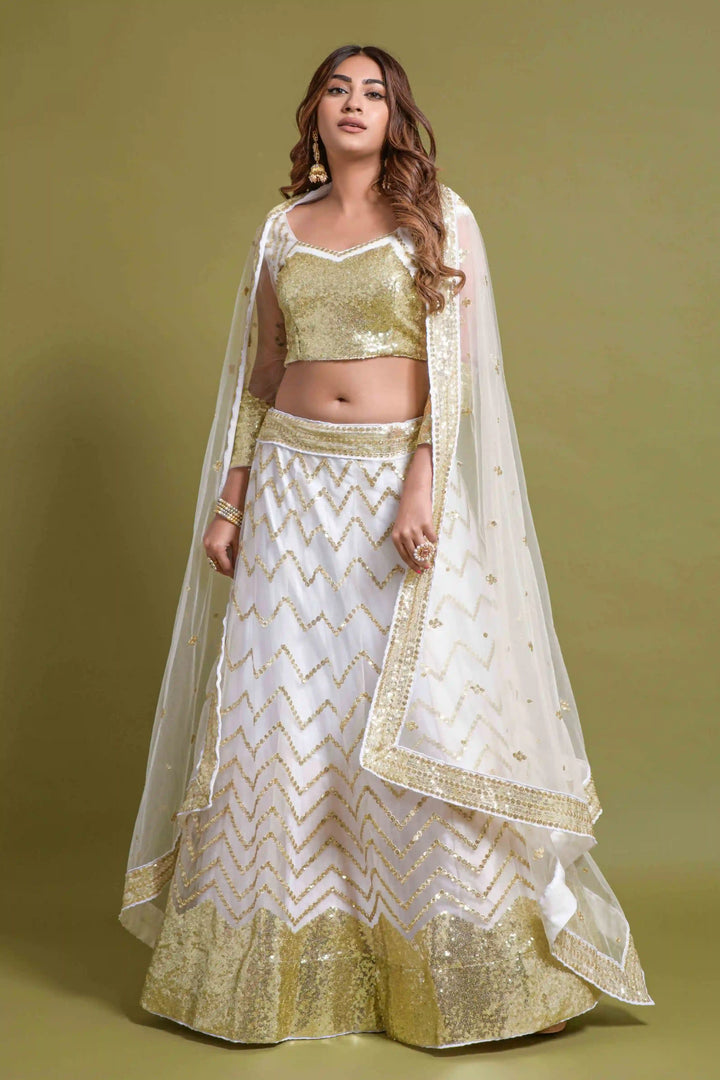 Fancy Net Lehenga with Sequins & Jari Embroidery | Perfect for Weddings & Events