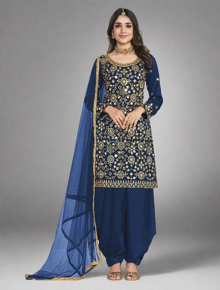 Elegant Patiala Suit | Heavy Mirror Work with Santoon Bottom