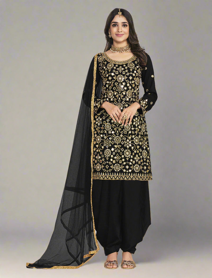 Elegant Patiala Suit | Heavy Mirror Work with Santoon Bottom