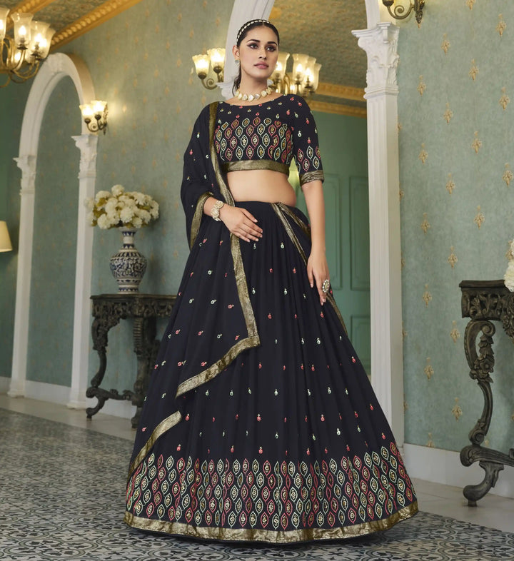 Georgette Lehenga with Thread & Sequence Embroidery | Elegant Wedding Attire
