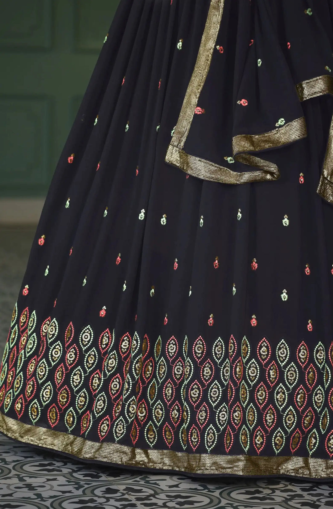 Georgette Lehenga with Thread & Sequence Embroidery | Elegant Wedding Attire