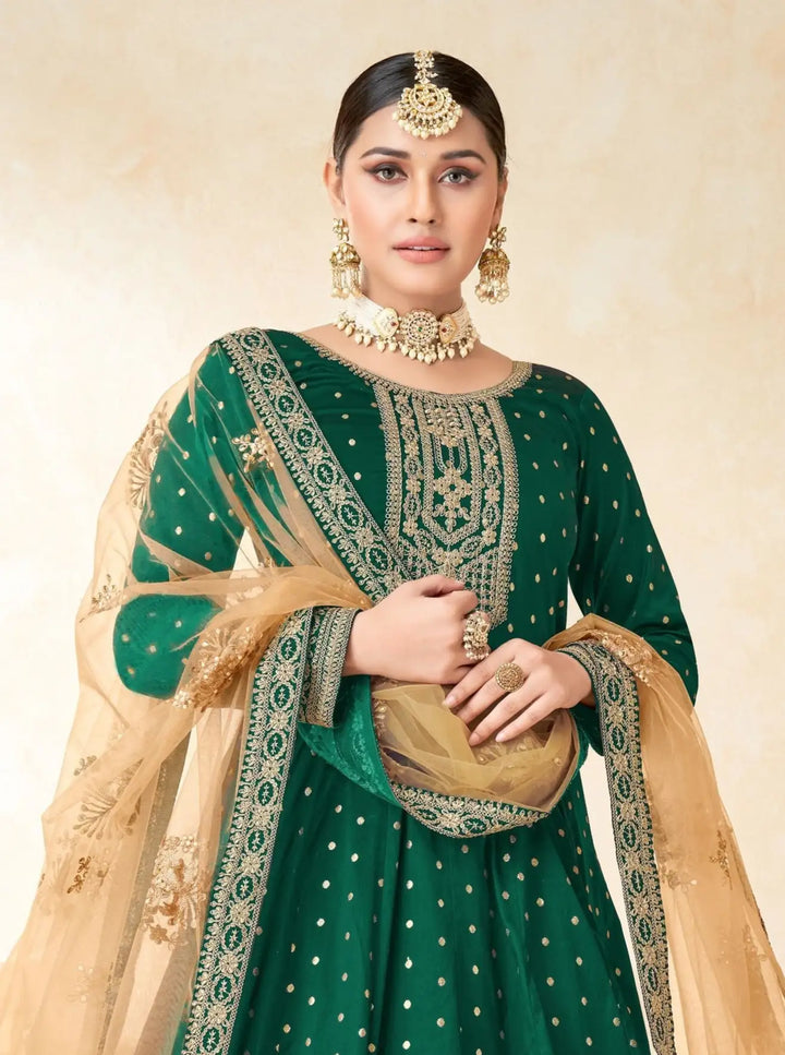 Elegant Anarkali Dress | Tafetta Silk with Wevon Copper Butti & Embroidery