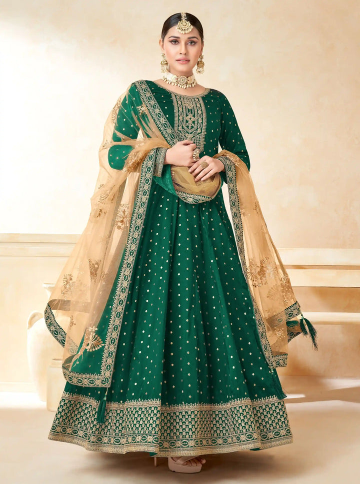 Elegant Anarkali Dress | Tafetta Silk with Wevon Copper Butti & Embroidery