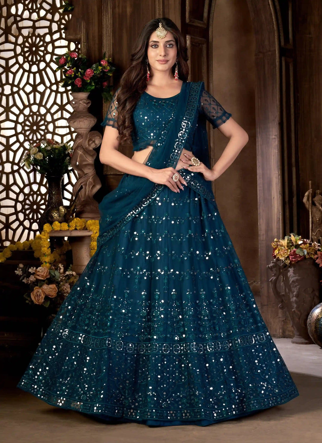 Designer Net Lehenga | Multi-Embroidery & Mirror Work For Wedding Wear