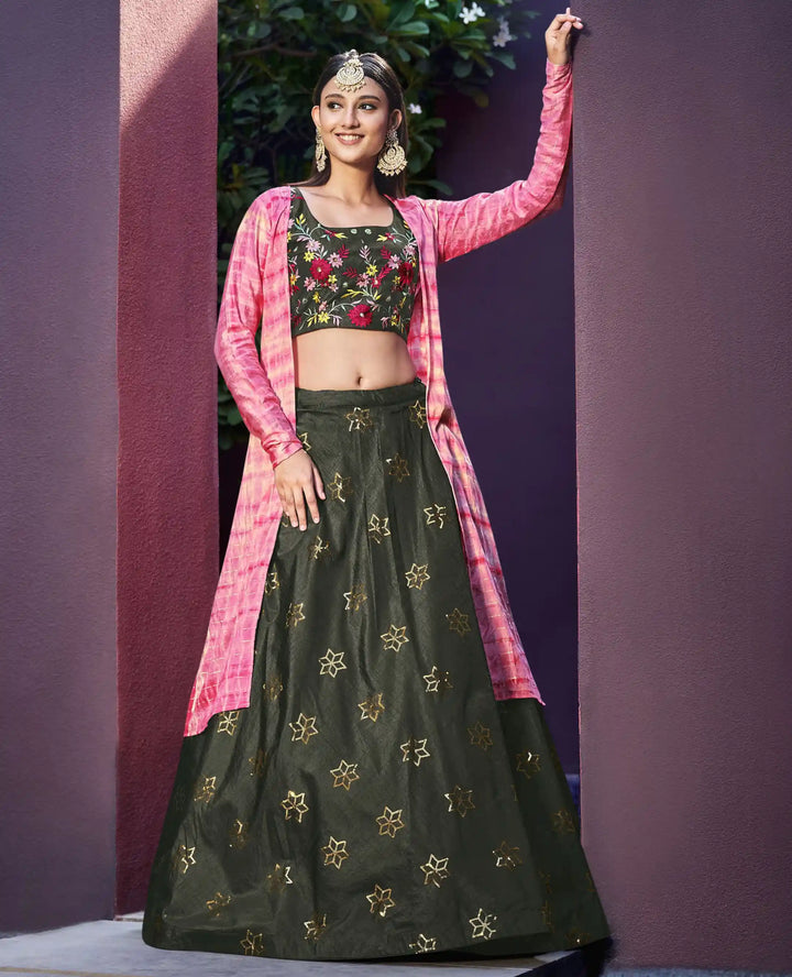 Saburi Printed Lehenga Choli with Mirror Work | Festive & Wedding Wear