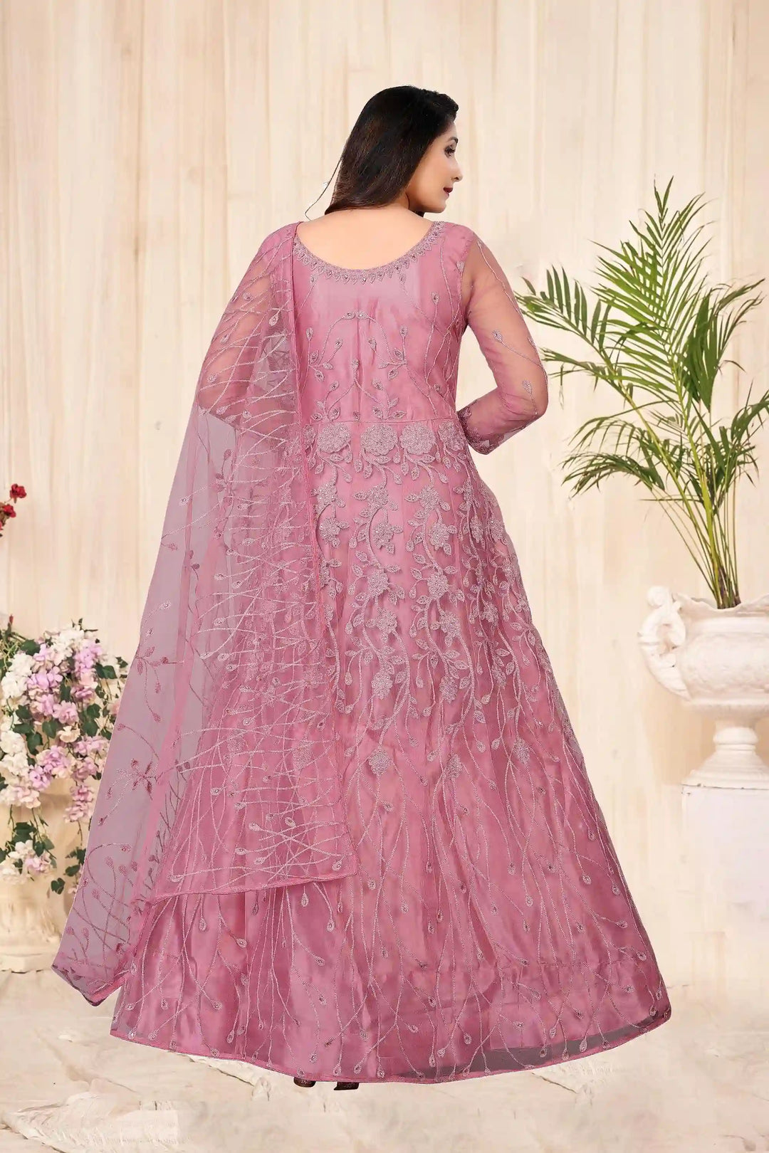 Designer Embroidered Anarkali | Net Top & Santoon Bottom for Festive Wear