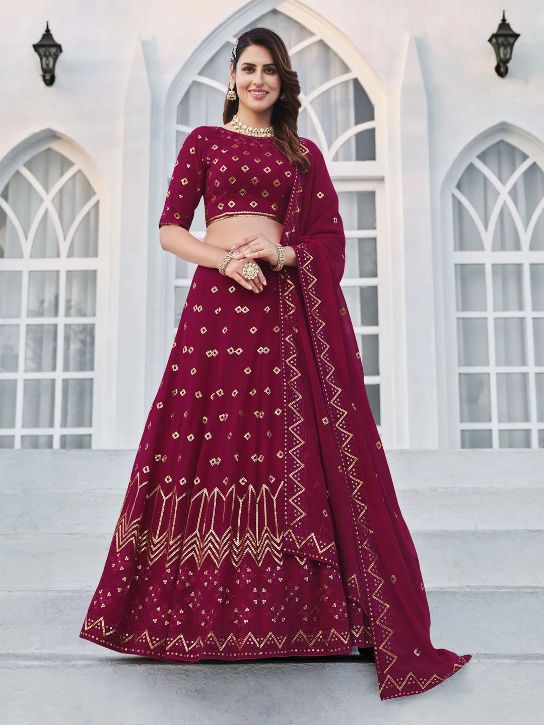 Designer Pink Lehenga | Georgette with Thread & Sequence Embroidery Work