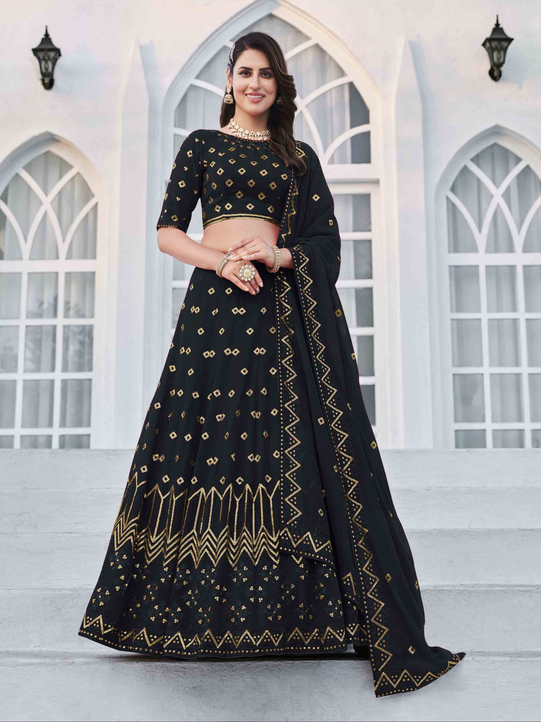 Navy Blue Lehenga Choli | Thread & Sequence Embroidery with Dupatta