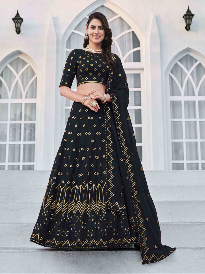 Navy Blue Lehenga Choli | Thread & Sequence Embroidery with Dupatta