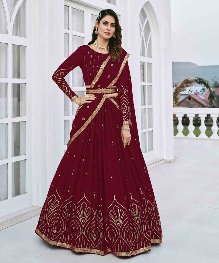 Designer Maroon Lehenga | Thread & Sequence Embroidery with Dupatta