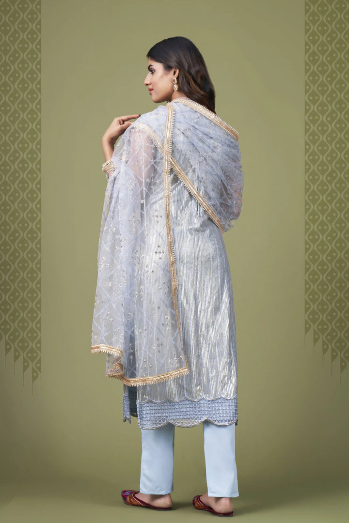 Sky Blue Butterfly Net salwar suit | American Crepe Bottom & Embroidery