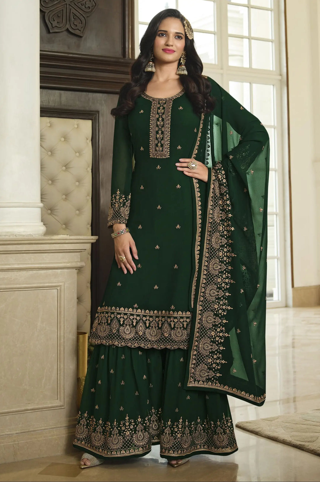 Stylish Faux Georgette Sharara Suit | Heavy Designer Sequins Embroidery