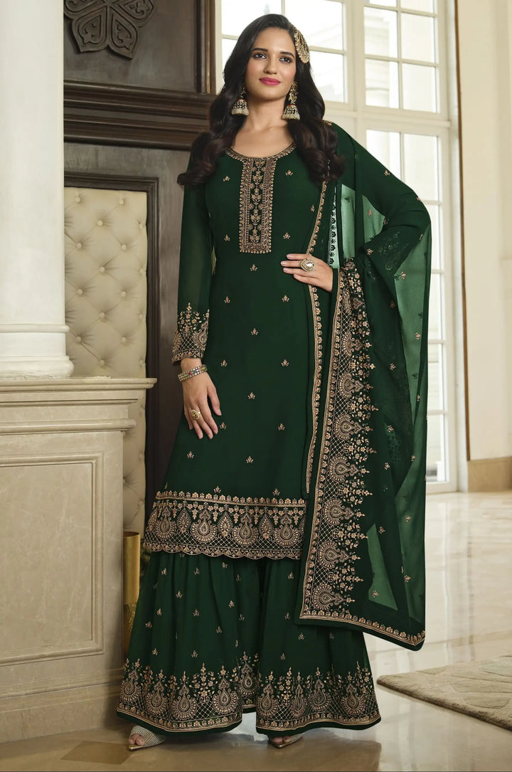 Stylish Faux Georgette Sharara Suit | Heavy Designer Sequins Embroidery