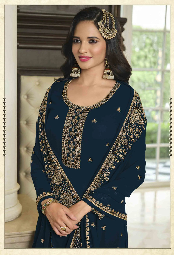 Stylish Faux Georgette Sharara Suit | Heavy Designer Sequins Embroidery