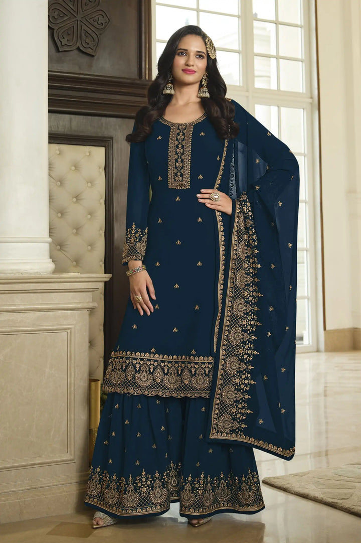 Stylish Faux Georgette Sharara Suit | Heavy Designer Sequins Embroidery
