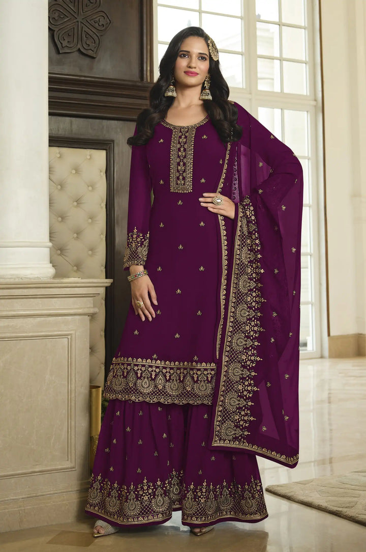 Stylish Faux Georgette Sharara Suit | Heavy Designer Sequins Embroidery