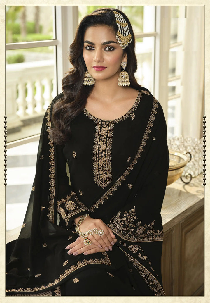 Stylish Faux Georgette Sharara Suit | Heavy Designer Sequins Embroidery