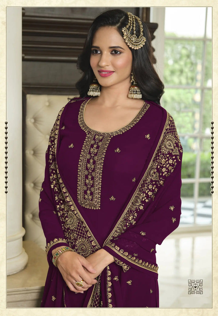 Stylish Faux Georgette Sharara Suit | Heavy Designer Sequins Embroidery