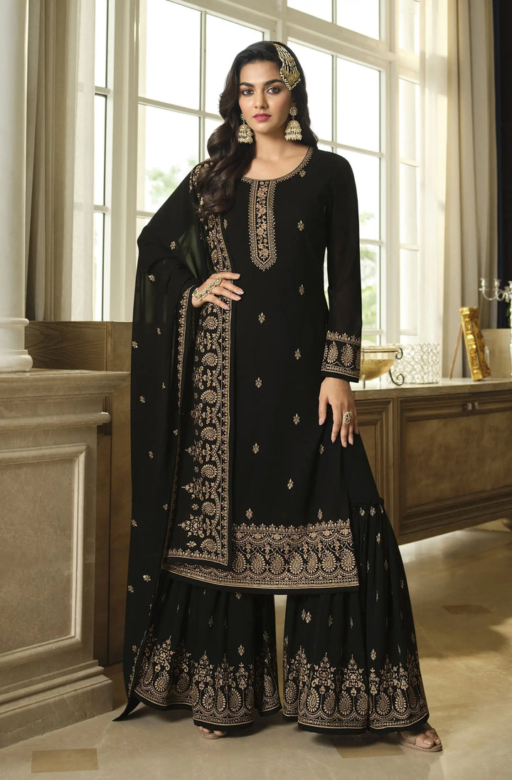 Stylish Faux Georgette Sharara Suit | Heavy Designer Sequins Embroidery