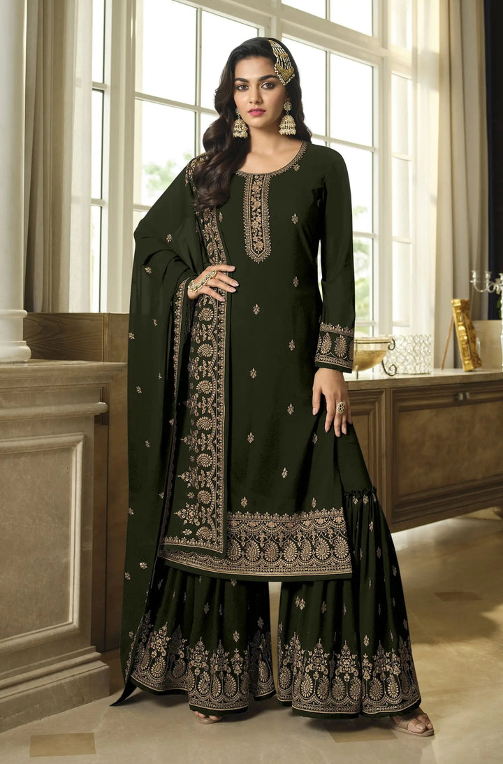 Stylish Faux Georgette Sharara Suit | Heavy Designer Sequins Embroidery