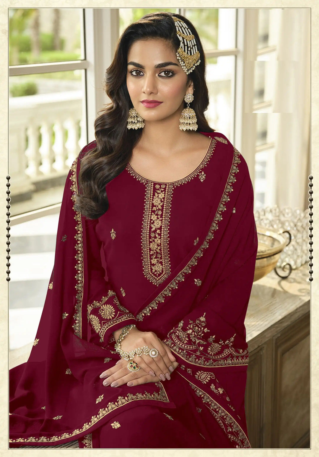 Stylish Faux Georgette Sharara Suit | Heavy Designer Sequins Embroidery