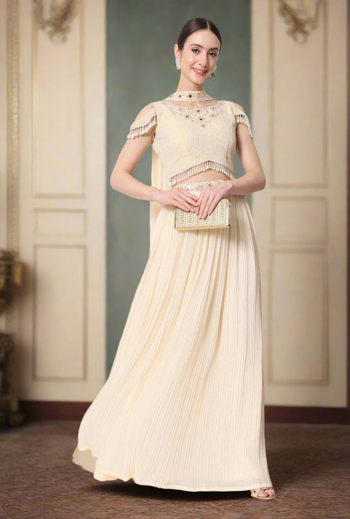 Beige Lehenga Choli | Georgette Fabric with Designer Embroidery Work