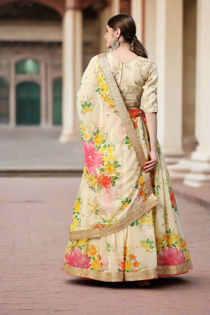 Art-Silk Floral Digital Printed Lehenga | Sequined Embroidery for Weddings