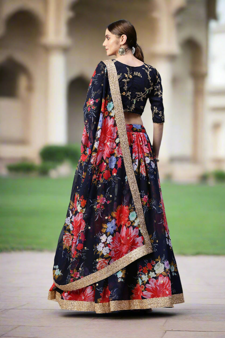 Art-Silk Floral Digital Printed Lehenga | Sequined Embroidery for Weddings