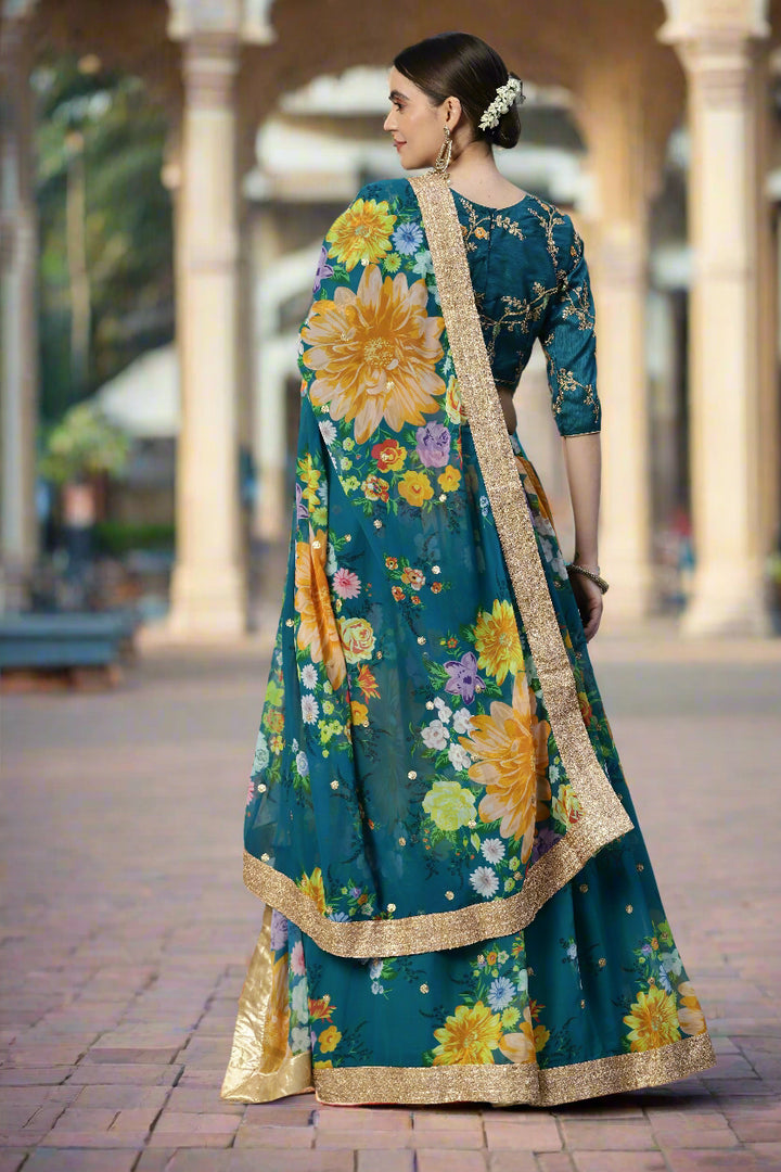 Art-Silk Floral Digital Printed Lehenga | Sequined Embroidery for Weddings