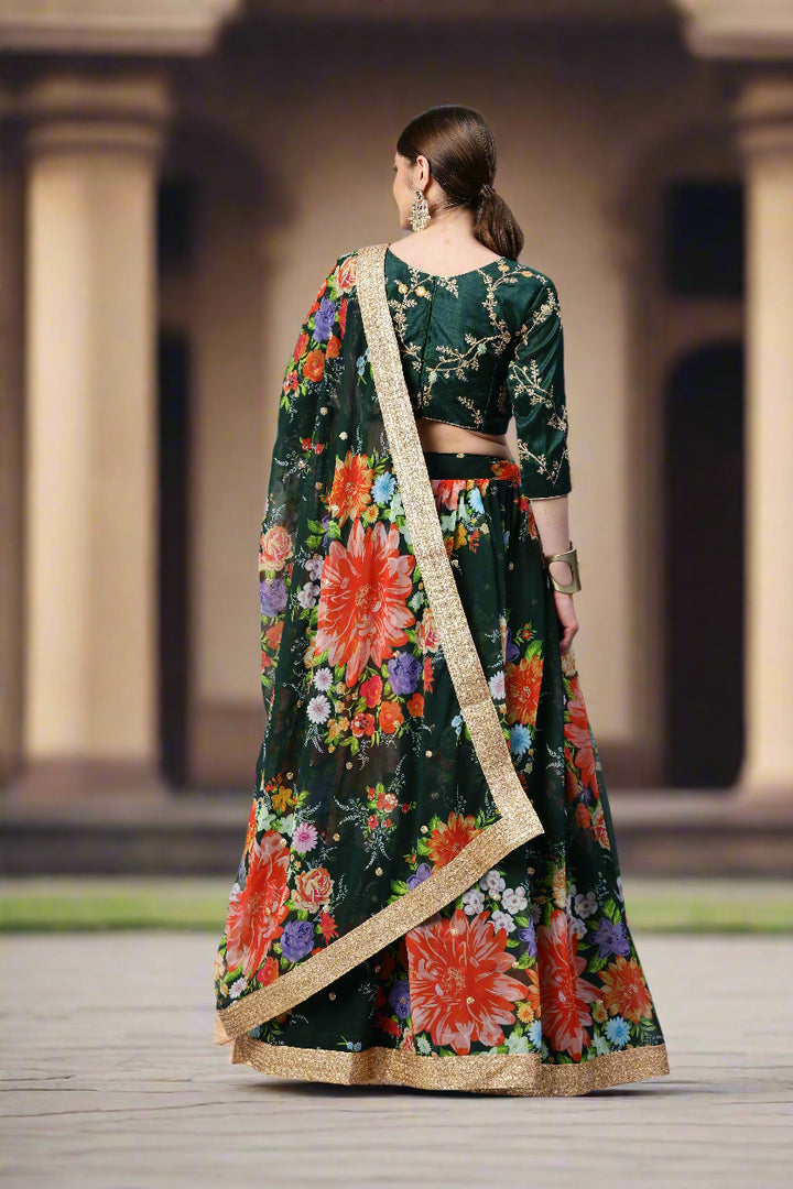 Art-Silk Floral Digital Printed Lehenga | Sequined Embroidery for Weddings