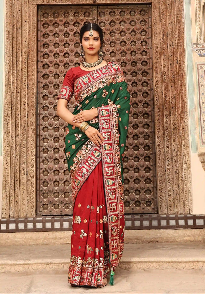 Designer Soft-Silk Saree with Satin-Silk Blouse | Embroidery & Diamond Work