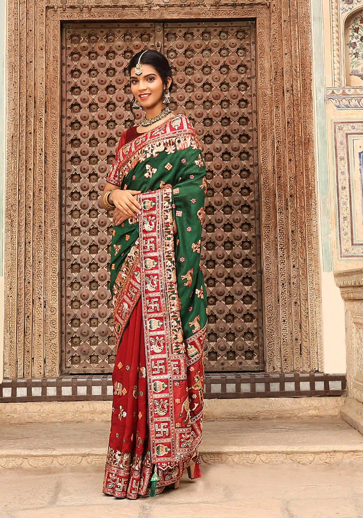 Designer Soft-Silk Saree with Satin-Silk Blouse | Embroidery & Diamond Work