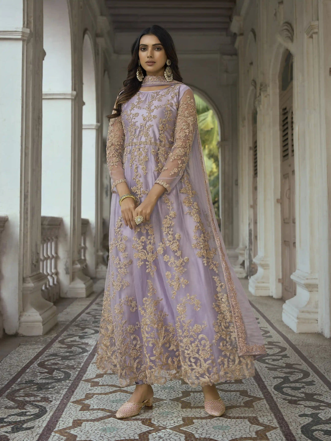 Heavy Designer Embroidery Anarkali | Butterfly Net & Japan Satin | 3/4 Sleeve