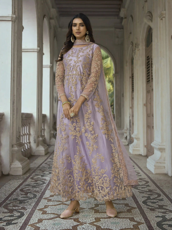 Heavy Designer Embroidery Anarkali | Butterfly Net & Japan Satin | 3/4 Sleeve