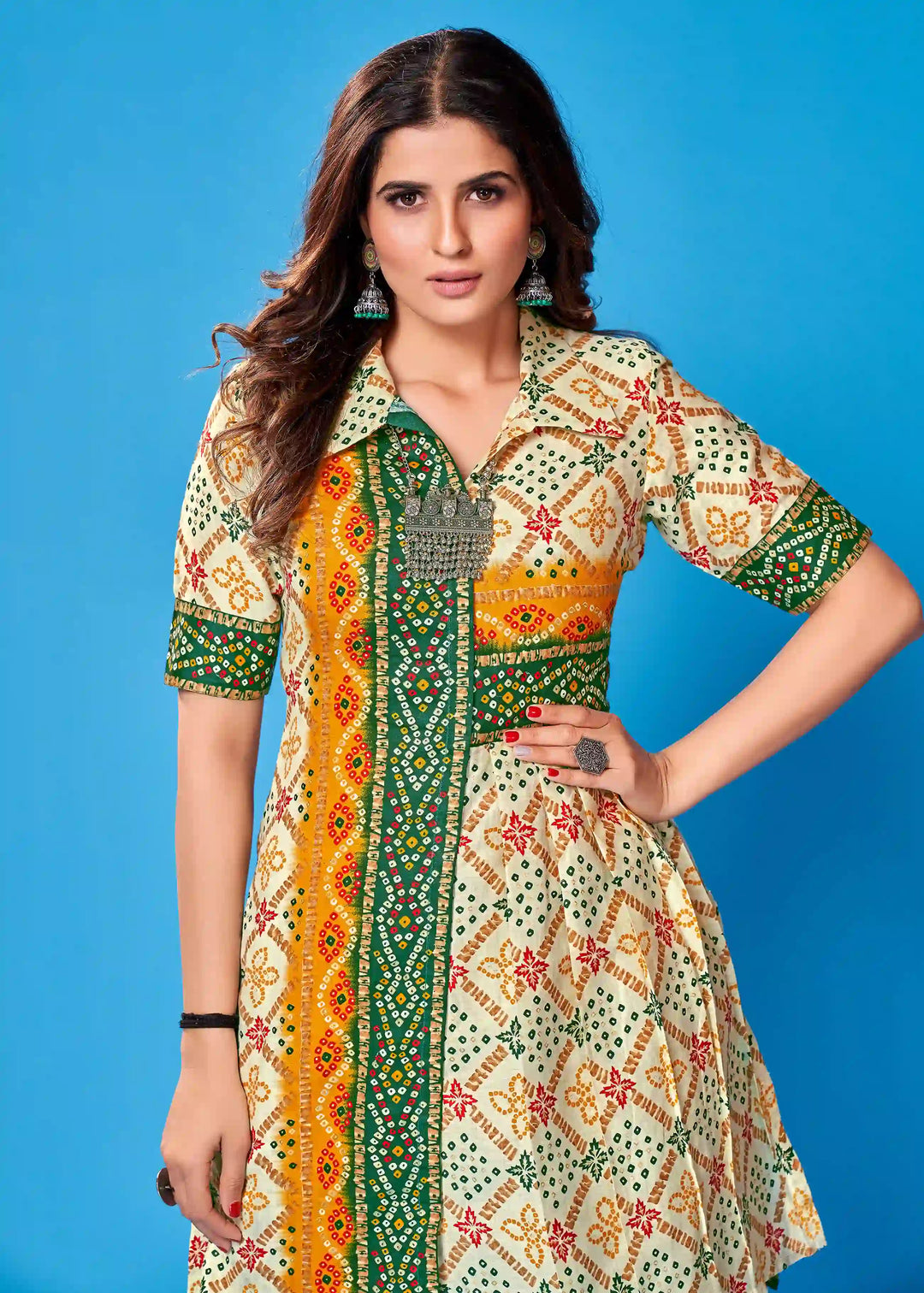 Off-White Indian Ethnic Kurti Pant Set | Designer Printed Casual Wear