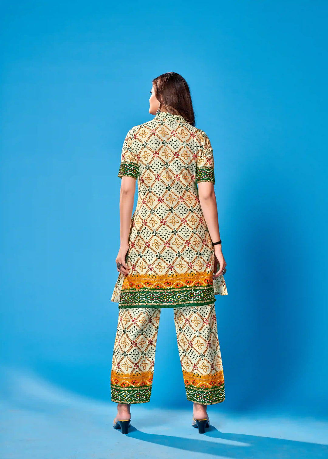 Off-White Indian Ethnic Kurti Pant Set | Designer Printed Casual Wear