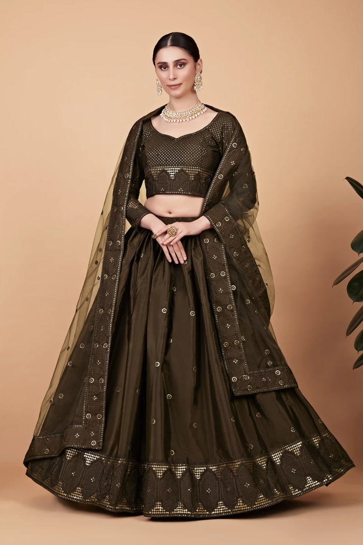 Radiant Mehendi Tebi Silk Lehenga with Mehendi Dupatta | Elegance Redefined for Brides