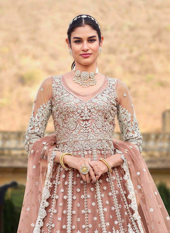 Butterfly Net Anarkali Suit | Embroidered with Crepe Bottom & Stone Work