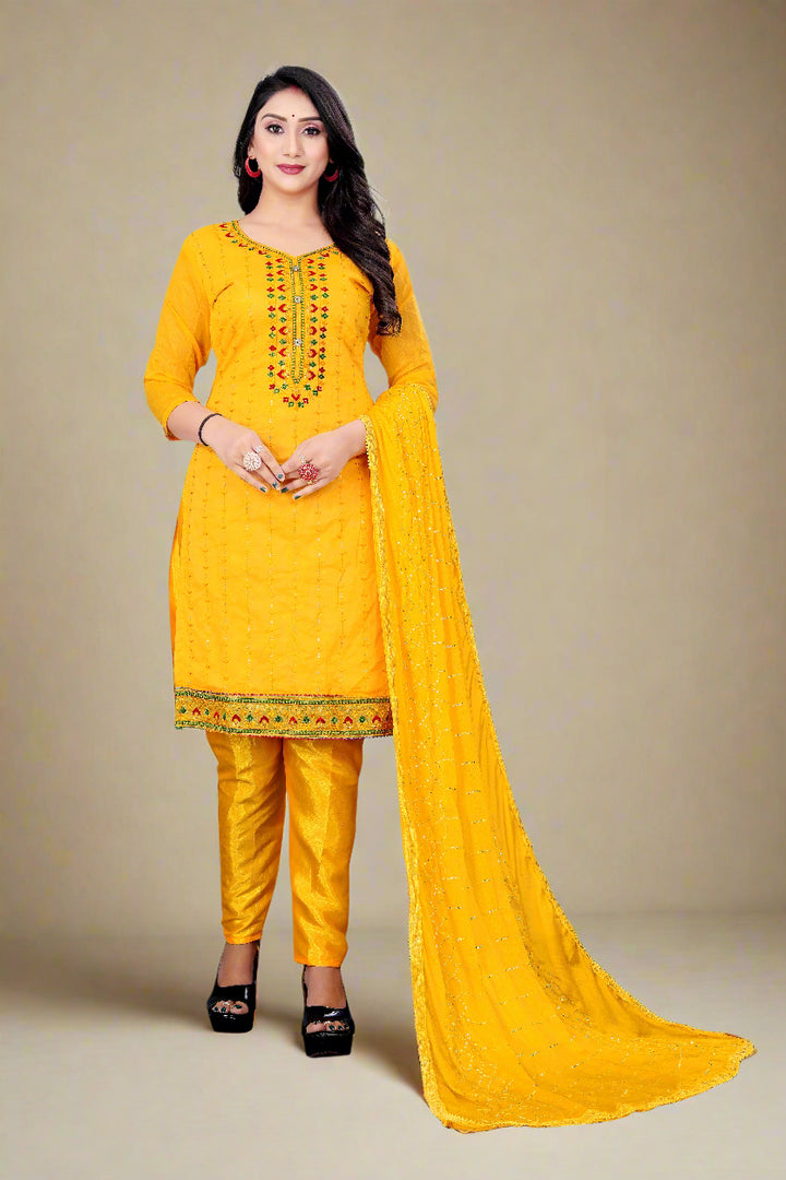 Elegant Chanderi Cotton Suit with Santoon Bottom | Perfect for Festive Looks