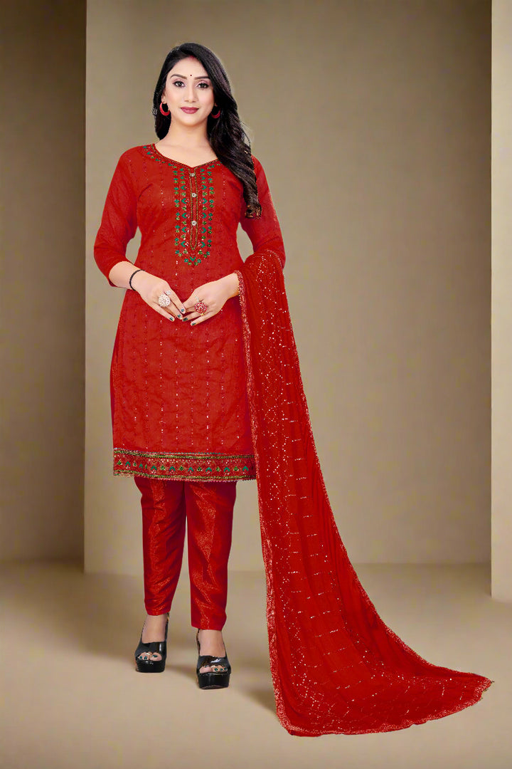 Elegant Chanderi Cotton Suit with Santoon Bottom | Perfect for Festive Looks