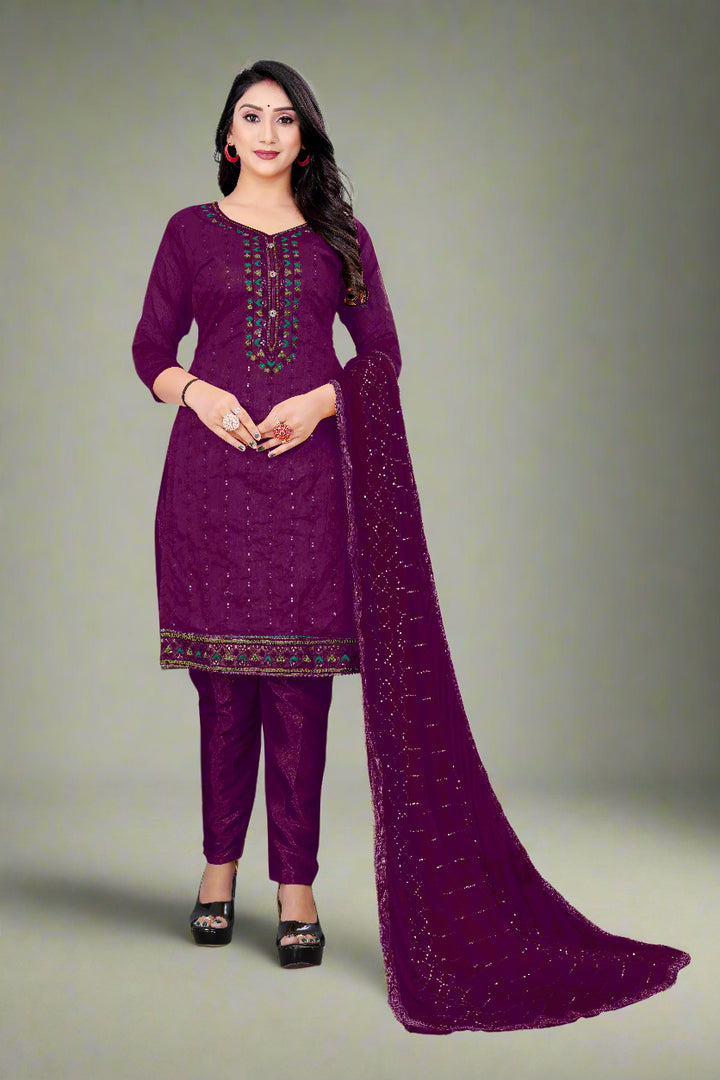 Elegant Chanderi Cotton Suit with Santoon Bottom | Perfect for Festive Looks