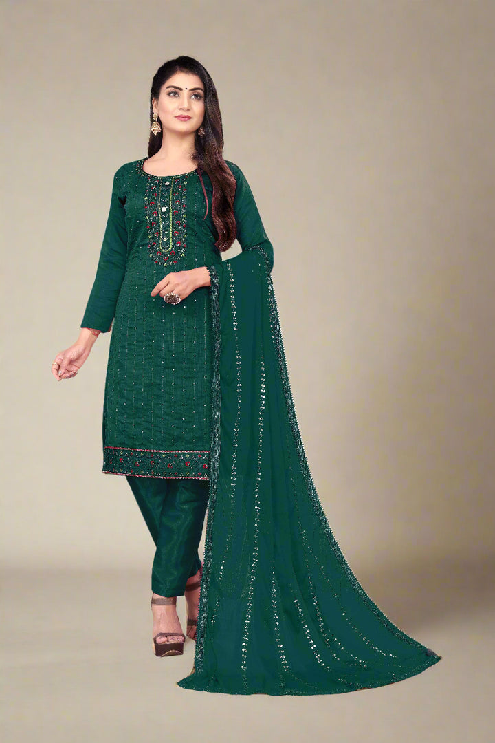 Elegant Chanderi Cotton Suit with Santoon Bottom | Perfect for Festive Looks
