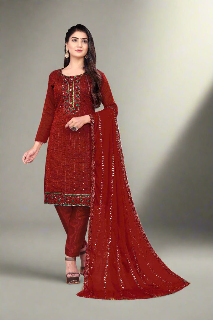 Elegant Chanderi Cotton Suit with Santoon Bottom | Perfect for Festive Looks