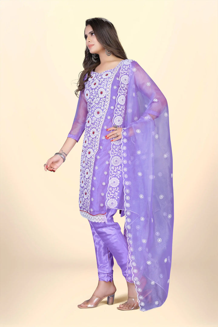 Elegant Organza Suit with Santoon Bottom | Designer Thread Embroidery Work