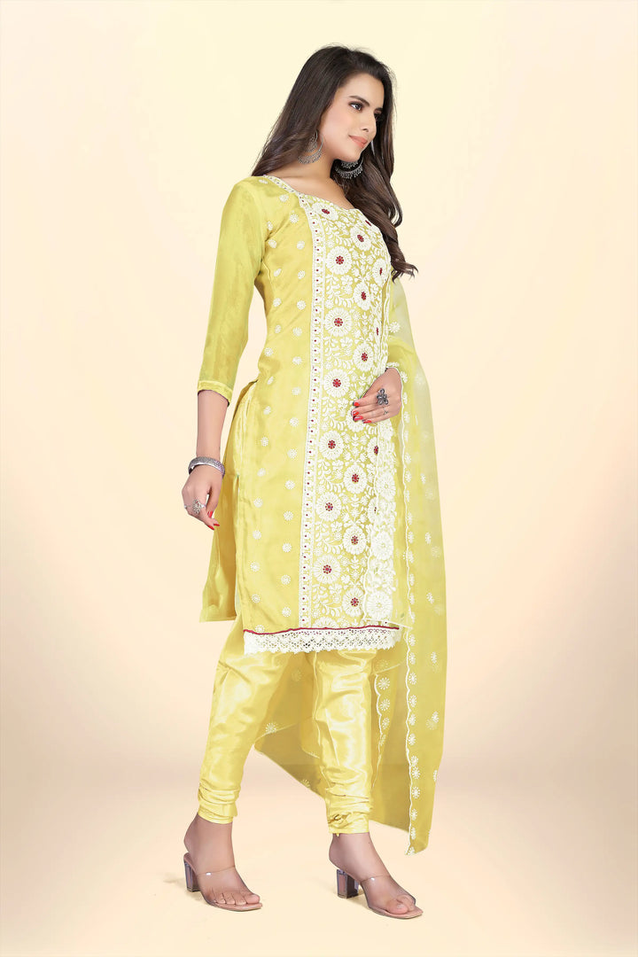 Elegant Organza Suit with Santoon Bottom | Designer Thread Embroidery Work