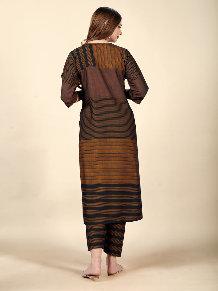 Black Cotton Rayon Kurti for Women | Casual Kurti Pant Set with Wevon Work