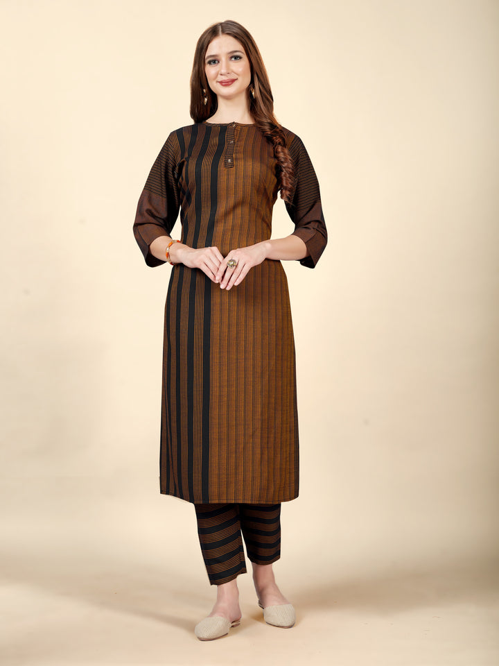 Black Cotton Rayon Kurti for Women | Casual Kurti Pant Set with Wevon Work